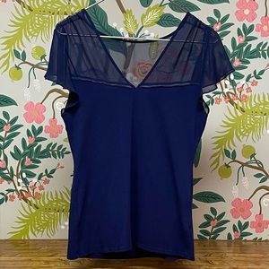 Express Navy Top with Sheer Detail